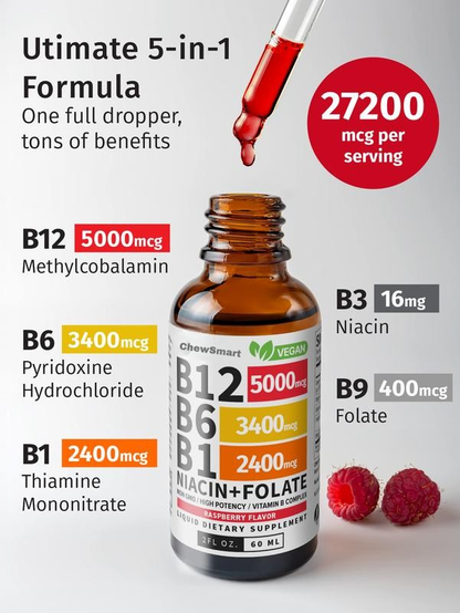 Vitamin B12 Liquid Supplement Drops with B6, B1, Niacin & Folate
