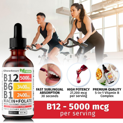 Vitamin B12 Liquid Supplement Drops with B6, B1, Niacin & Folate