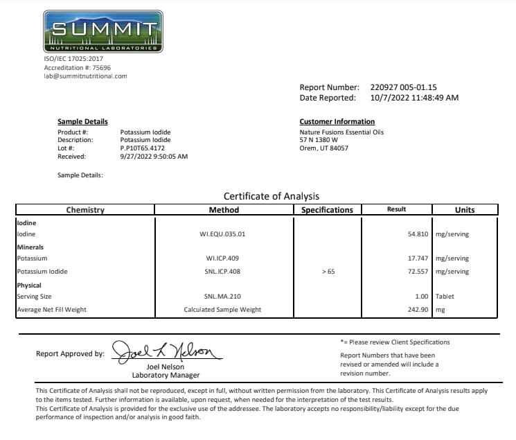 USP Grade Potassium Iodide Tablets
